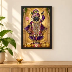 Shrinathji Heritage Temple Architecture Backdrop Photo Frame — black frame pooja shelf