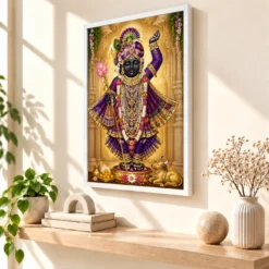 Shrinathji Heritage Temple Architecture Backdrop Photo Frame — white frame warm console