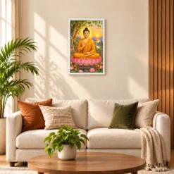 Gautam Buddha Serene Sunrise Blessing Photo Frame — white frame sofa