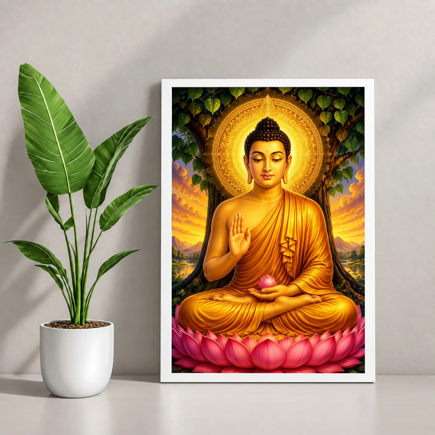 Gautam Buddha Royal Jewel-Toned Portrait Photo Frame 4 Gautam Buddha Royal Jewel-Toned Portrait Photo Frame — white frame console