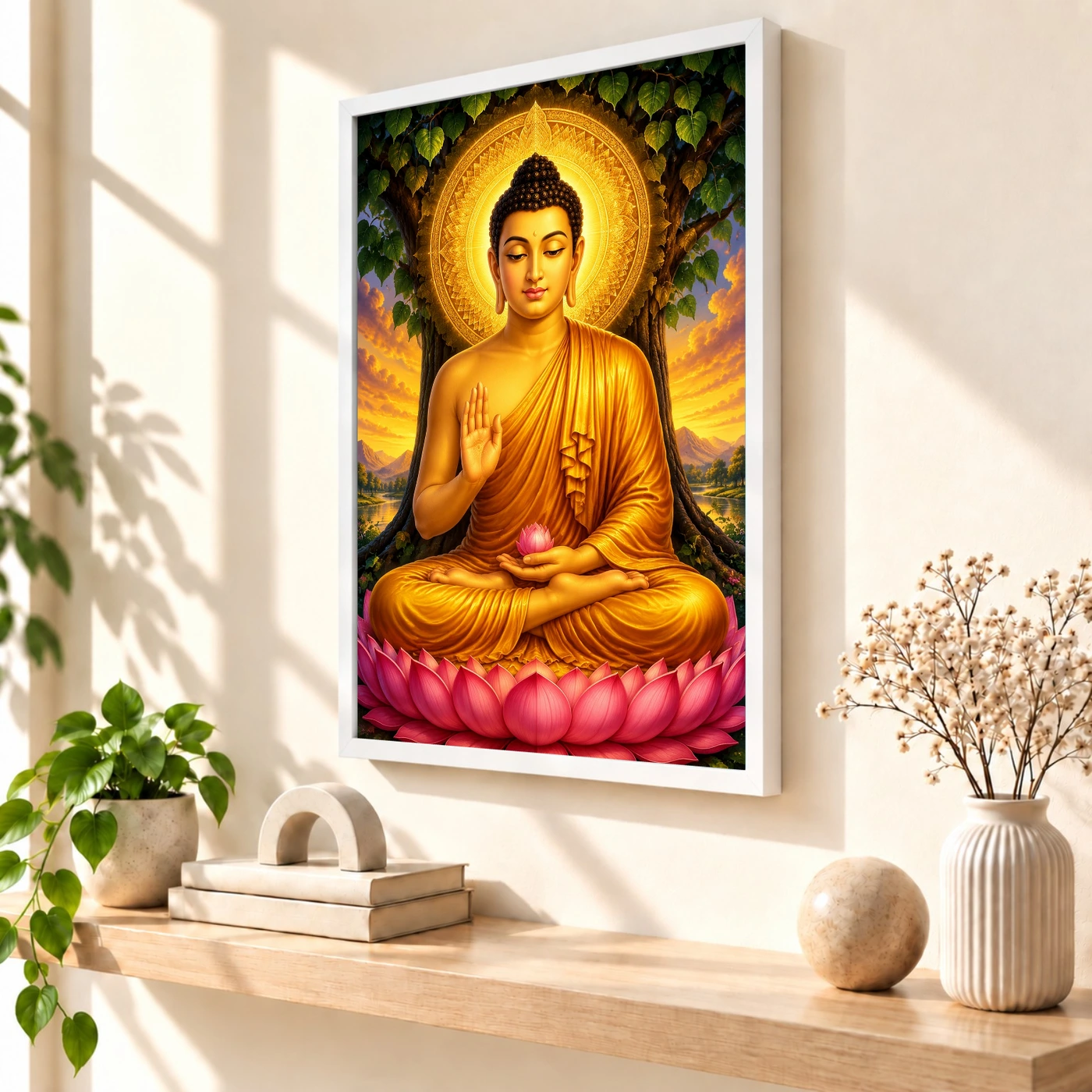 Gautam Buddha Royal Jewel-Toned Portrait Photo Frame 7 Gautam Buddha Royal Jewel-Toned Portrait Photo Frame — white frame warm console