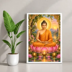 Gautam Buddha Lotus and Diya Radiance Photo Frame — white frame console