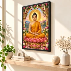 Gautam Buddha Grand Festival Flower Decoration Photo Frame — black frame console