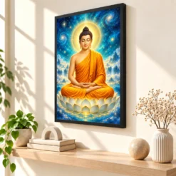 Gautam Buddha Cosmic Celestial Aura Photo Frame — black frame console