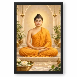Gautam Buddha Peaceful Home Mandir Composition Photo Frame — black frame clean