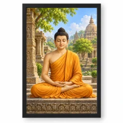 Gautam Buddha Heritage Temple Architecture Backdrop Photo Frame — black frame clean