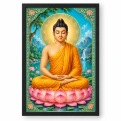 Gautam Buddha Vivid Premium Spiritual Poster Art Photo Frame — black frame clean