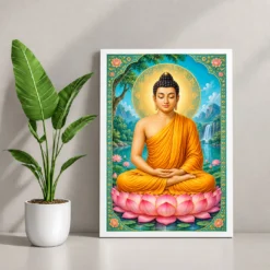 Gautam Buddha Vivid Premium Spiritual Poster Art Photo Frame — white frame console