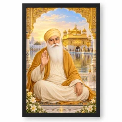 Guru Nanak Dev Ornate Golden Temple Darshan Photo Frame — black frame clean