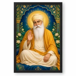 Guru Nanak Dev Royal Jewel-Toned Portrait Photo Frame — black frame clean