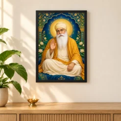 Guru Nanak Dev Royal Jewel-Toned Portrait Photo Frame 11 Guru Nanak Dev Royal Jewel-Toned Portrait Photo Frame — black frame pooja shelf