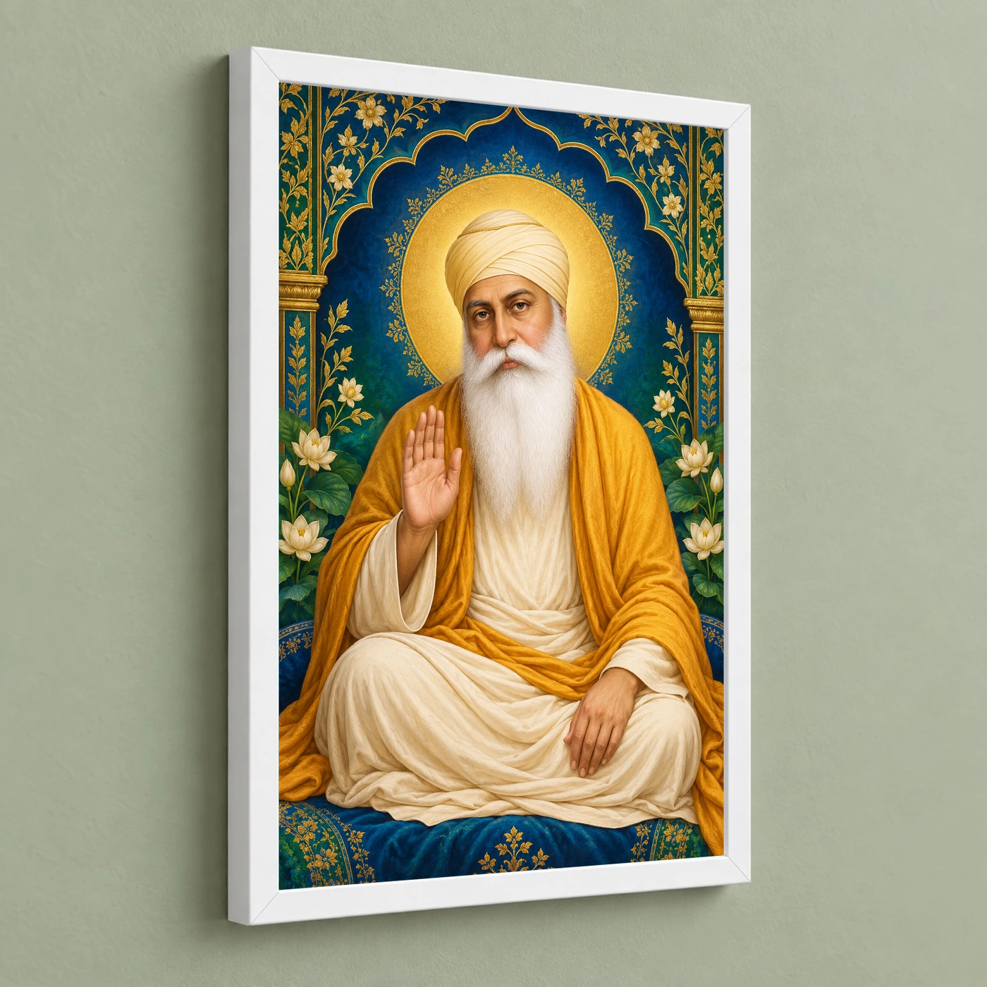 Guru Nanak Dev Royal Jewel-Toned Portrait Photo Frame 5 Guru Nanak Dev Royal Jewel-Toned Portrait Photo Frame — white frame angled wall