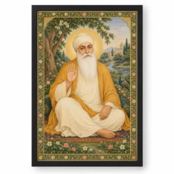 Guru Nanak Dev Traditional Indian Miniature-Inspired Devotional Art Photo Frame — black frame clean
