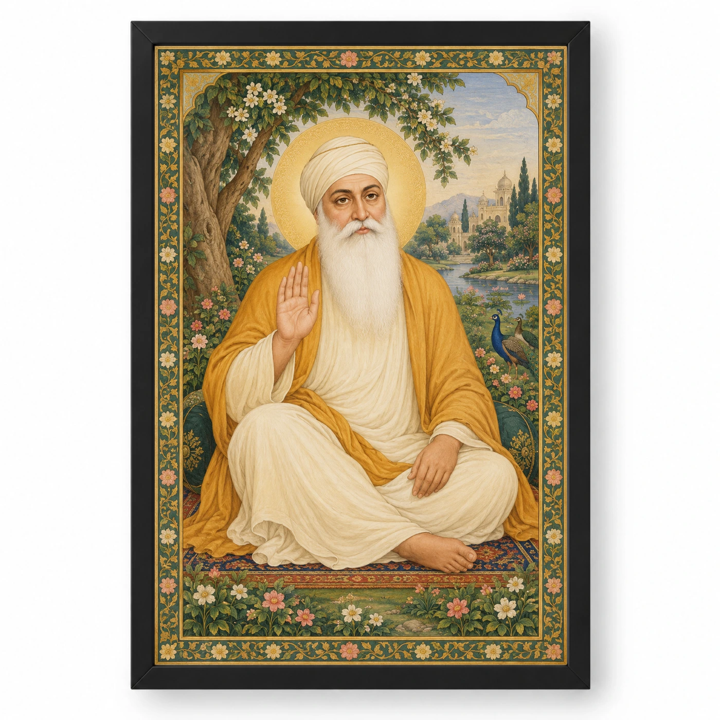 Guru Nanak Dev Traditional Indian Miniature-Inspired Devotional Art Photo Frame 1 Guru Nanak Dev Traditional Indian Miniature-Inspired Devotional Art Photo Frame — black frame clean