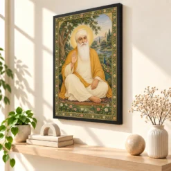 Guru Nanak Dev Traditional Indian Miniature-Inspired Devotional Art Photo Frame — black frame console