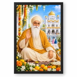 Guru Nanak Dev Grand Festival Flower Decoration Photo Frame — black frame clean