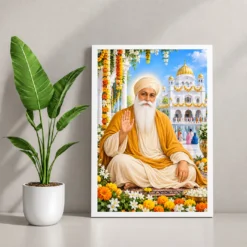 Guru Nanak Dev Grand Festival Flower Decoration Photo Frame — white frame console