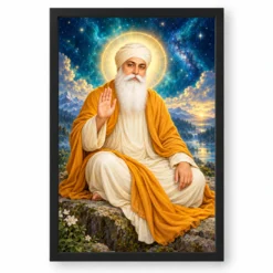 Guru Nanak Dev Cosmic Celestial Aura Photo Frame — black frame clean