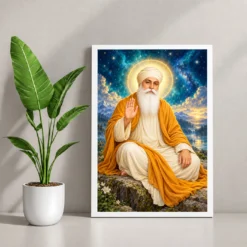Guru Nanak Dev Cosmic Celestial Aura Photo Frame — white frame console