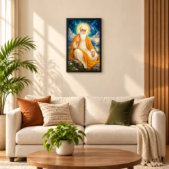Guru Nanak Dev Cosmic Celestial Aura Photo Frame — black frame sofa