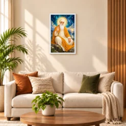 Guru Nanak Dev Cosmic Celestial Aura Photo Frame — white frame sofa