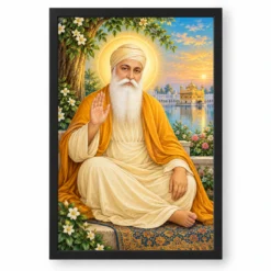Guru Nanak Dev Vivid Premium Spiritual Poster Art Photo Frame — black frame clean