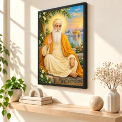 Guru Nanak Dev Vivid Premium Spiritual Poster Art Photo Frame — black frame console