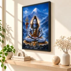 Lord Shiva Meditation — Kailash Moonlight Frame — black frame console