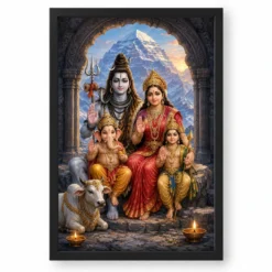Shiva Parivar — Kailash Family Blessings Frame — black frame clean