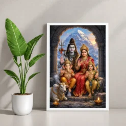 Shiva Parivar — Kailash Family Blessings Frame 12 Shiva Parivar — Kailash Family Blessings Frame — white frame console