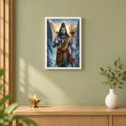 Mahadev — Ganga Trishul Divine Portrait Frame 14 Mahadev — Ganga Trishul Divine Portrait Frame — white frame distant wall