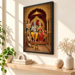 Sita Ram with Hanuman — Eternal Devotion Frame — black frame console