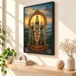 Lord Venkateshwara — Seshachalam Temple Frame — black frame console