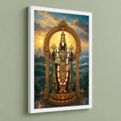 Lord Venkateshwara — Seshachalam Temple Frame — white frame angled wall