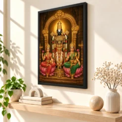 Balaji with Lakshmi Padmavati — Divine Couple Frame — black frame console