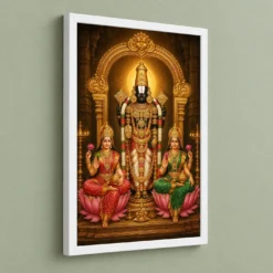 Balaji with Lakshmi Padmavati — Divine Couple Frame — white frame angled wall