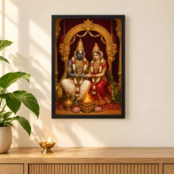 Srinivasa Kalyanam — Sacred Wedding Blessings Frame — black frame pooja shelf