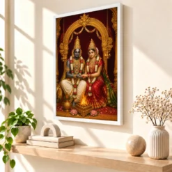 Srinivasa Kalyanam — Sacred Wedding Blessings Frame — white frame warm console