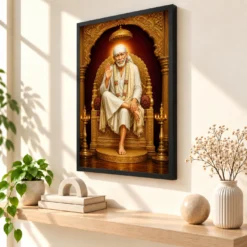 Sai Baba — Golden Throne Blessings Frame 10 Sai Baba — Golden Throne Blessings Frame — black frame console