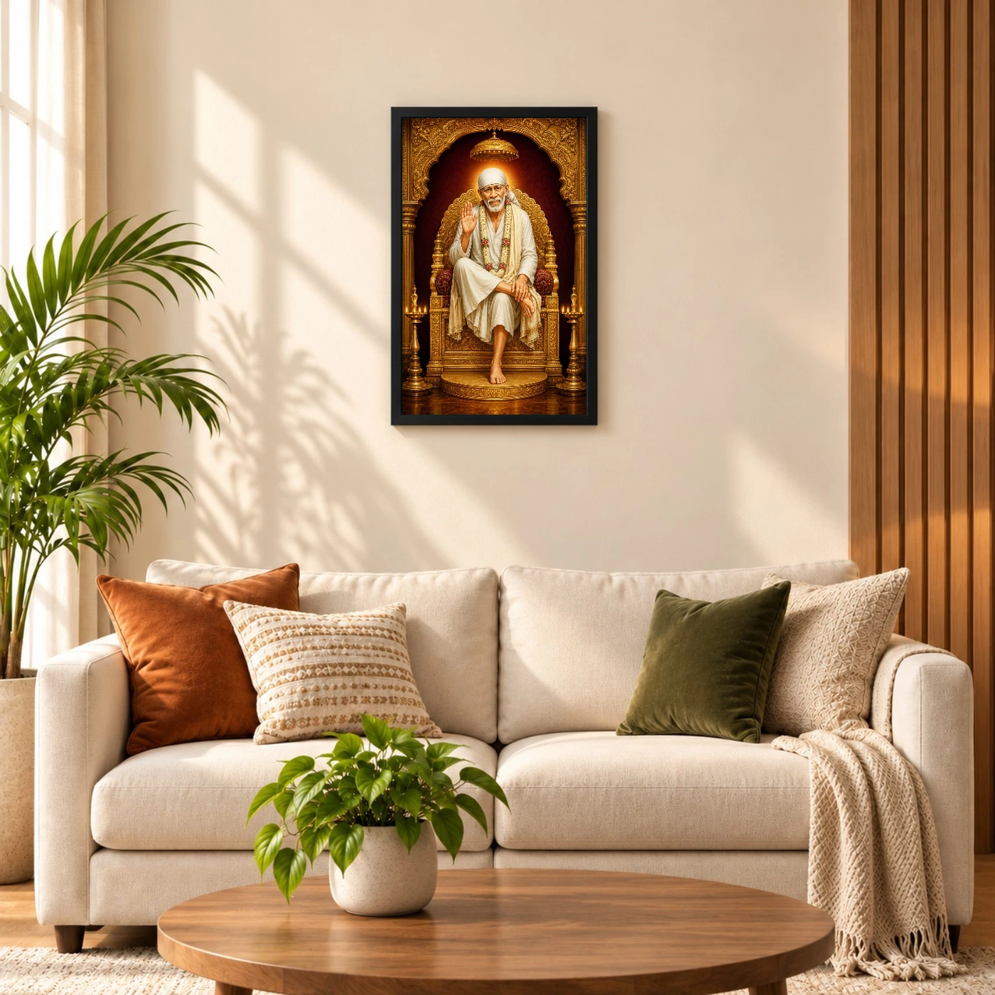 Sai Baba — Golden Throne Blessings Frame 8 Sai Baba — Golden Throne Blessings Frame — black frame sofa