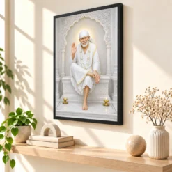 Sai Baba — White Marble Temple Serenity Frame 10 Sai Baba — White Marble Temple Serenity Frame — black frame console