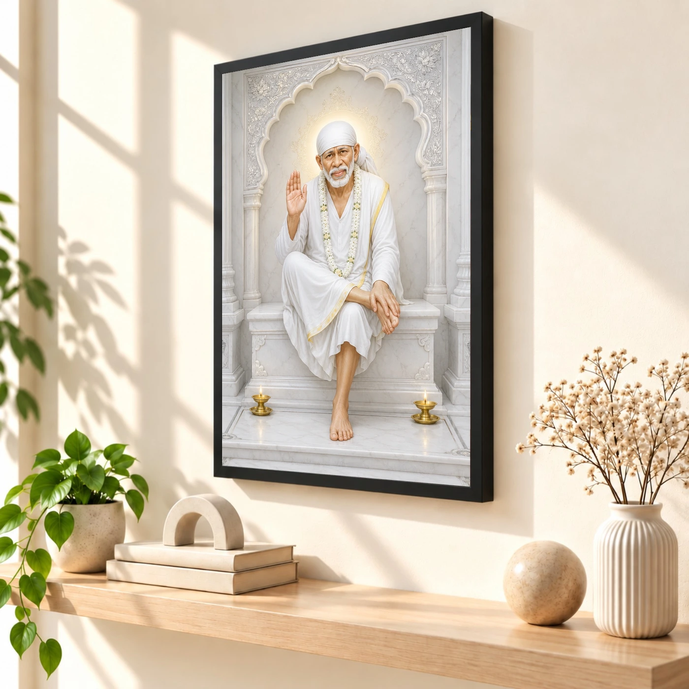 Sai Baba — White Marble Temple Serenity Frame 56 Sai Baba — White Marble Temple Serenity Frame — black frame