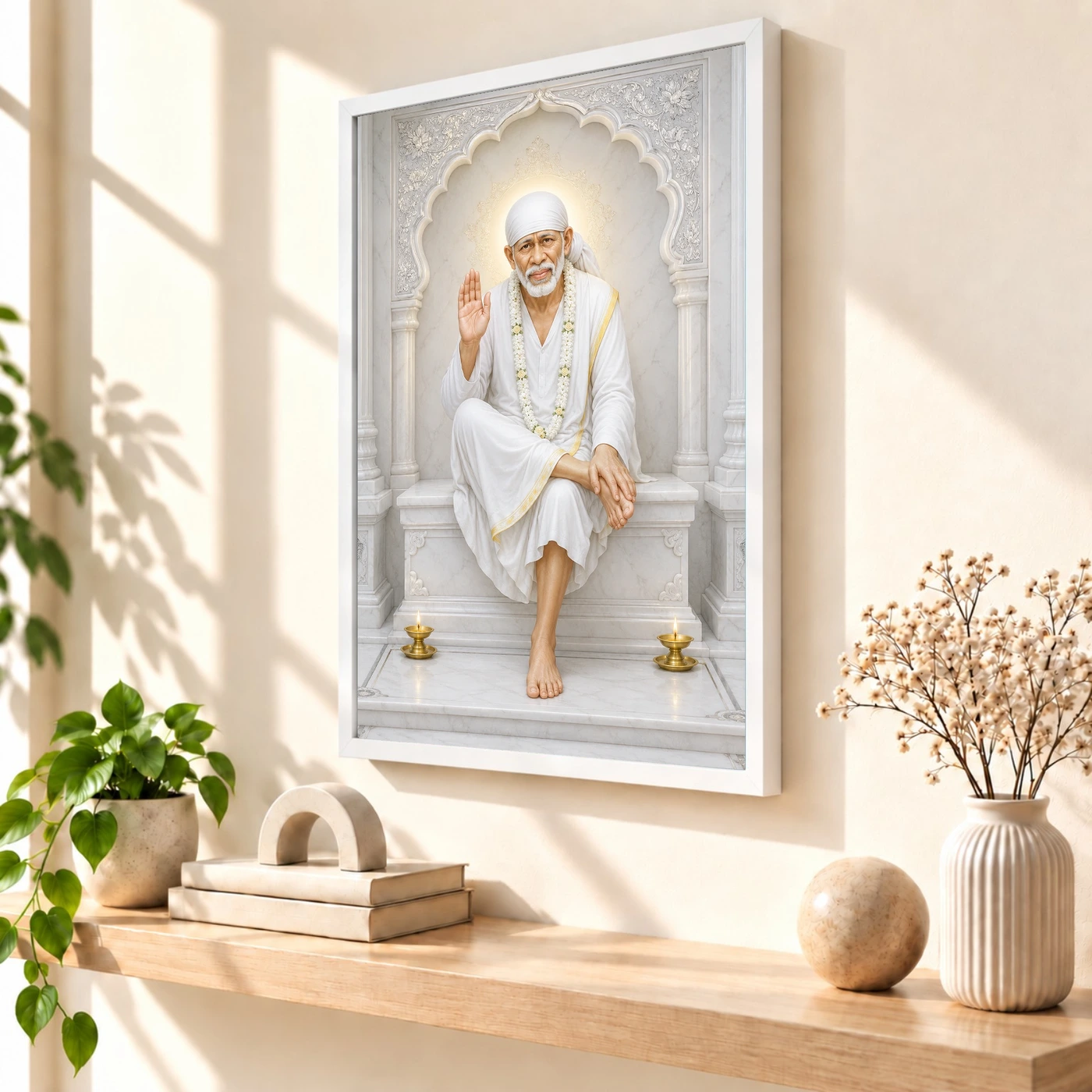 Sai Baba — White Marble Temple Serenity Frame 57 Sai Baba — White Marble Temple Serenity Frame — white frame