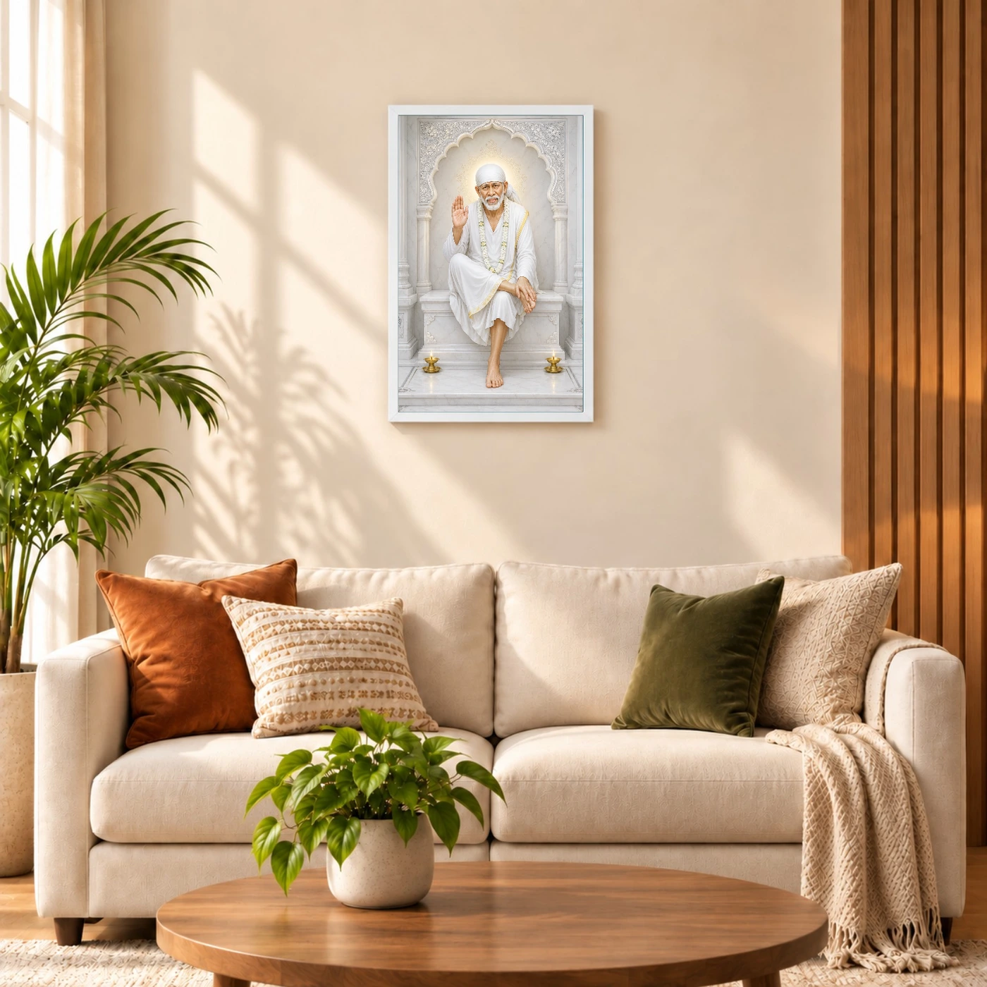Sai Baba — White Marble Temple Serenity Frame 9 Sai Baba — White Marble Temple Serenity Frame — white frame sofa