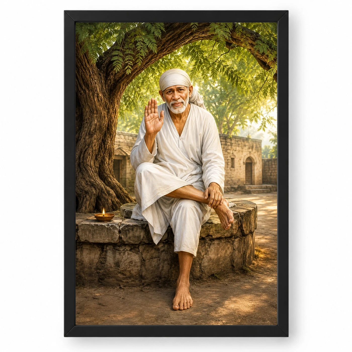 Sai Baba — Neem Tree Compassion Frame 1 Sai Baba — Neem Tree Compassion Frame — black frame clean