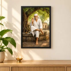 Sai Baba — Neem Tree Compassion Frame 11 Sai Baba — Neem Tree Compassion Frame — black frame pooja shelf