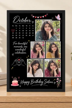 Black 8x12 romantic birthday collage photo frame on console
